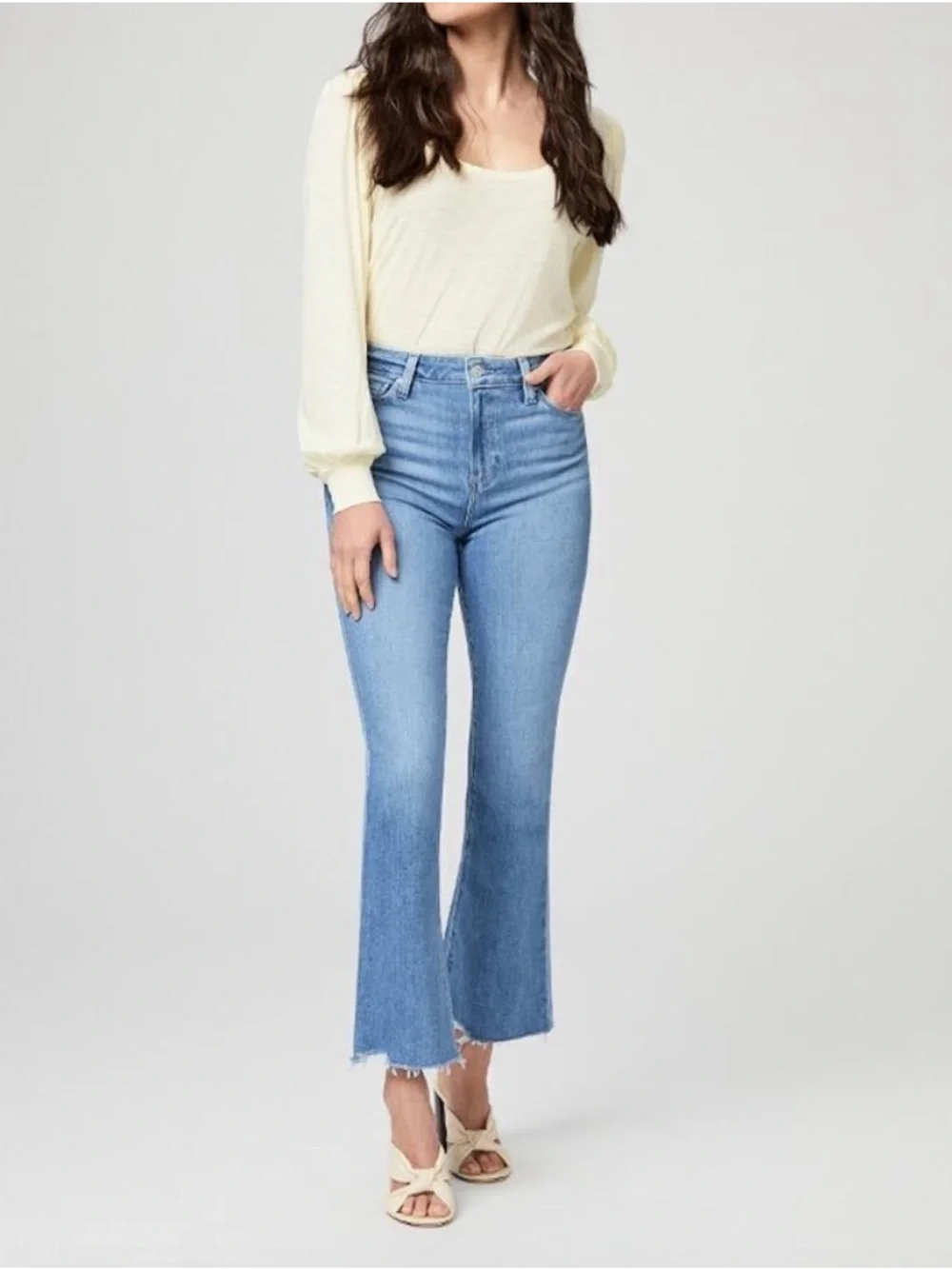 PAIGE Claudine Darling Cropped Flare Jeans Siesta Hem High Rise Size 28